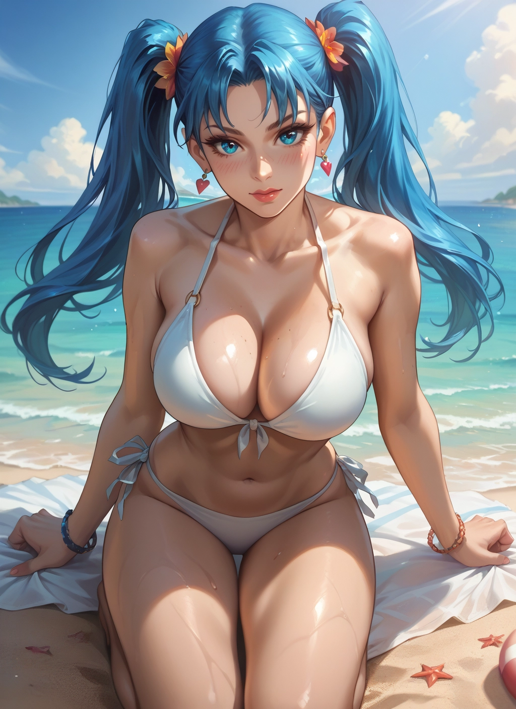 1girl, breasts, swimsuit, bikini, twintails, jewelry · Yamete.gg