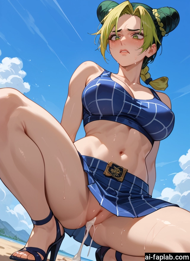 1girl, breasts, cum, double bun, solo, green hair · Yamete.gg
