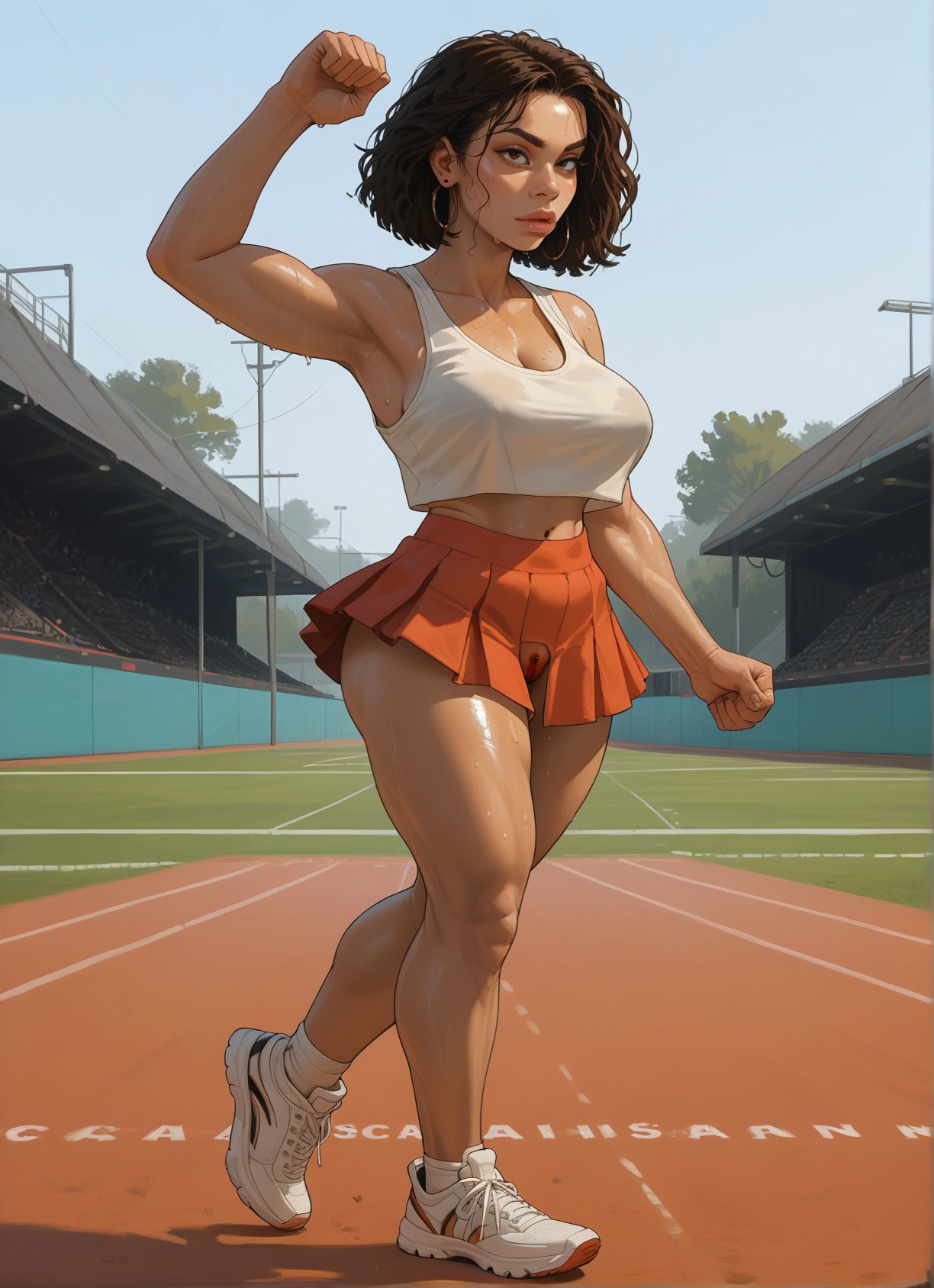 1girl, breasts, skirt, sweat, solo, shoes · Yamete.gg