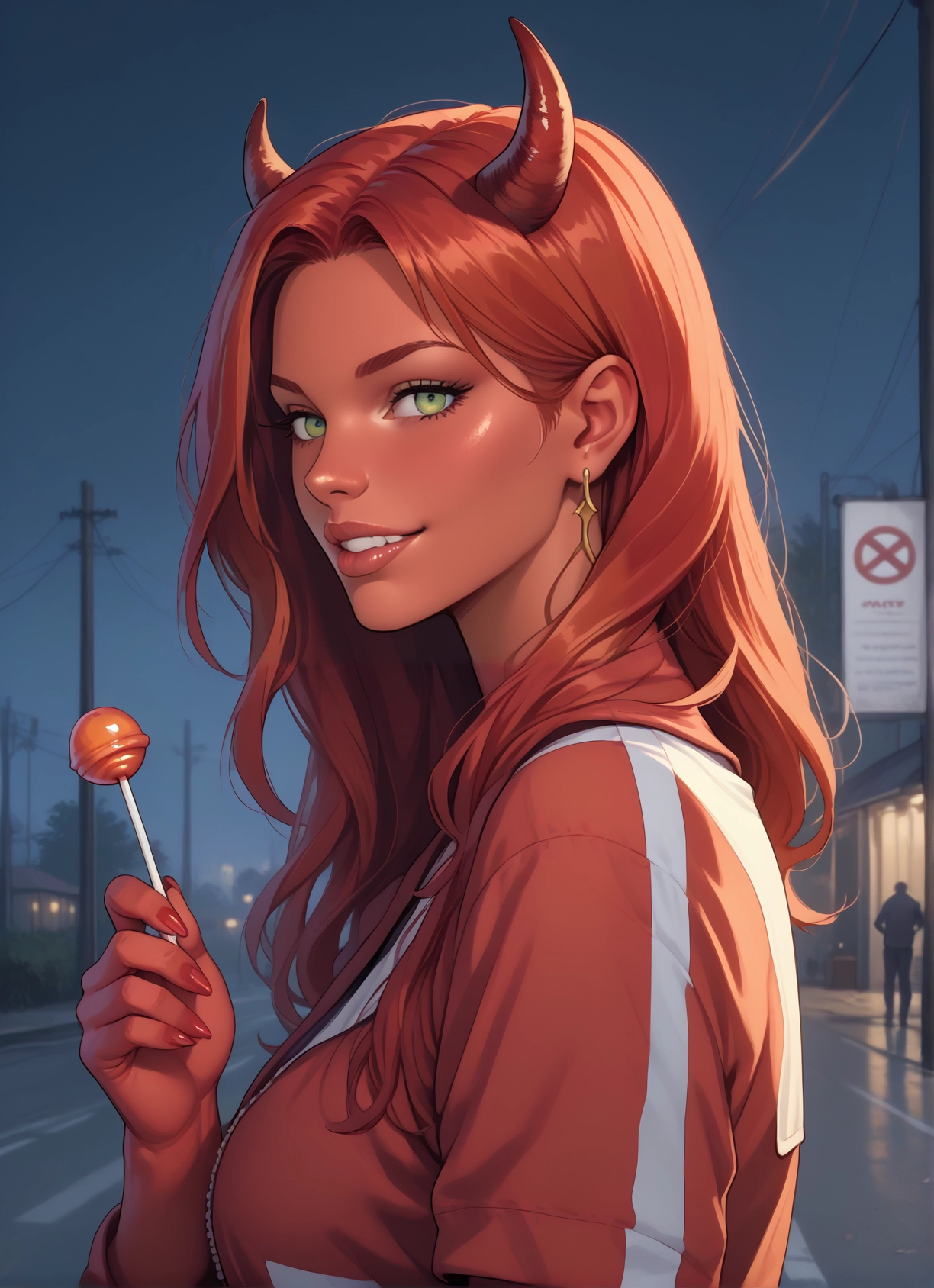 food, horns, candy, lollipop, jewelry, green eyes