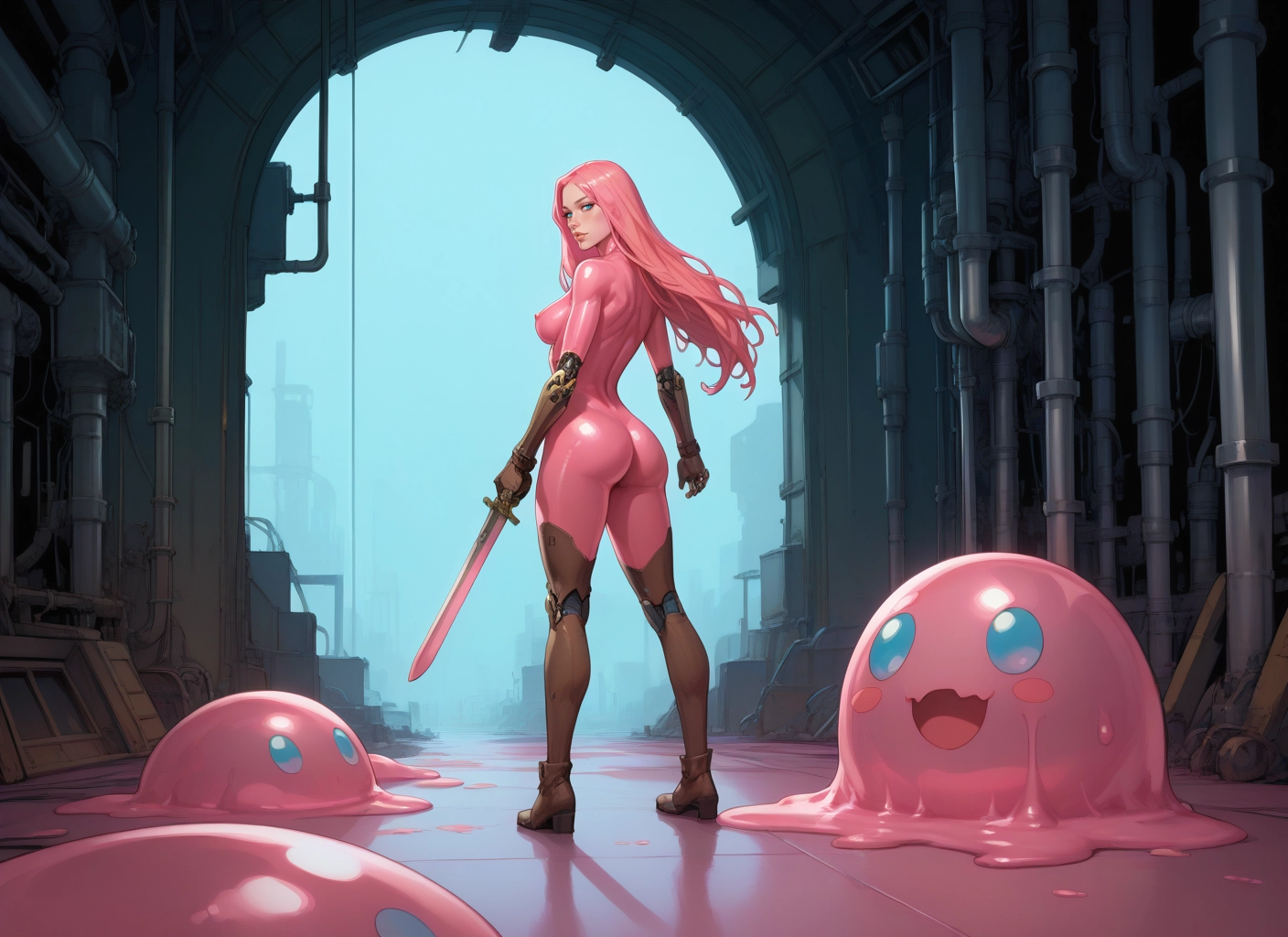 1girl, weapon, sword, ass, long hair, breasts · Yamete.gg