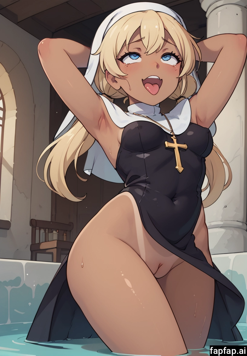 1girl, breasts, solo, nun, blonde hair, twintails · Yamete.gg