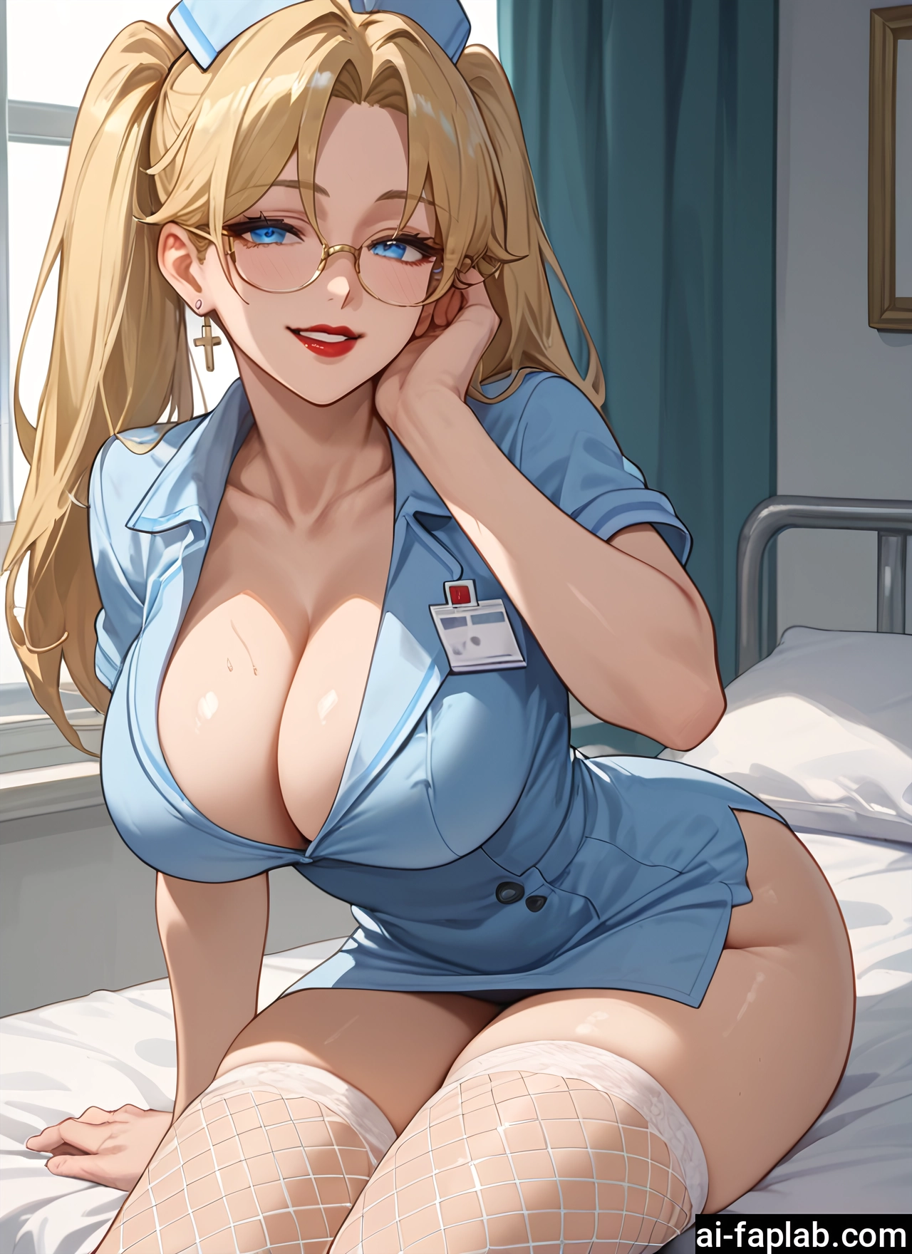 breasts, 1girl, blonde hair, blue eyes, twintails, hat · Yamete.gg
