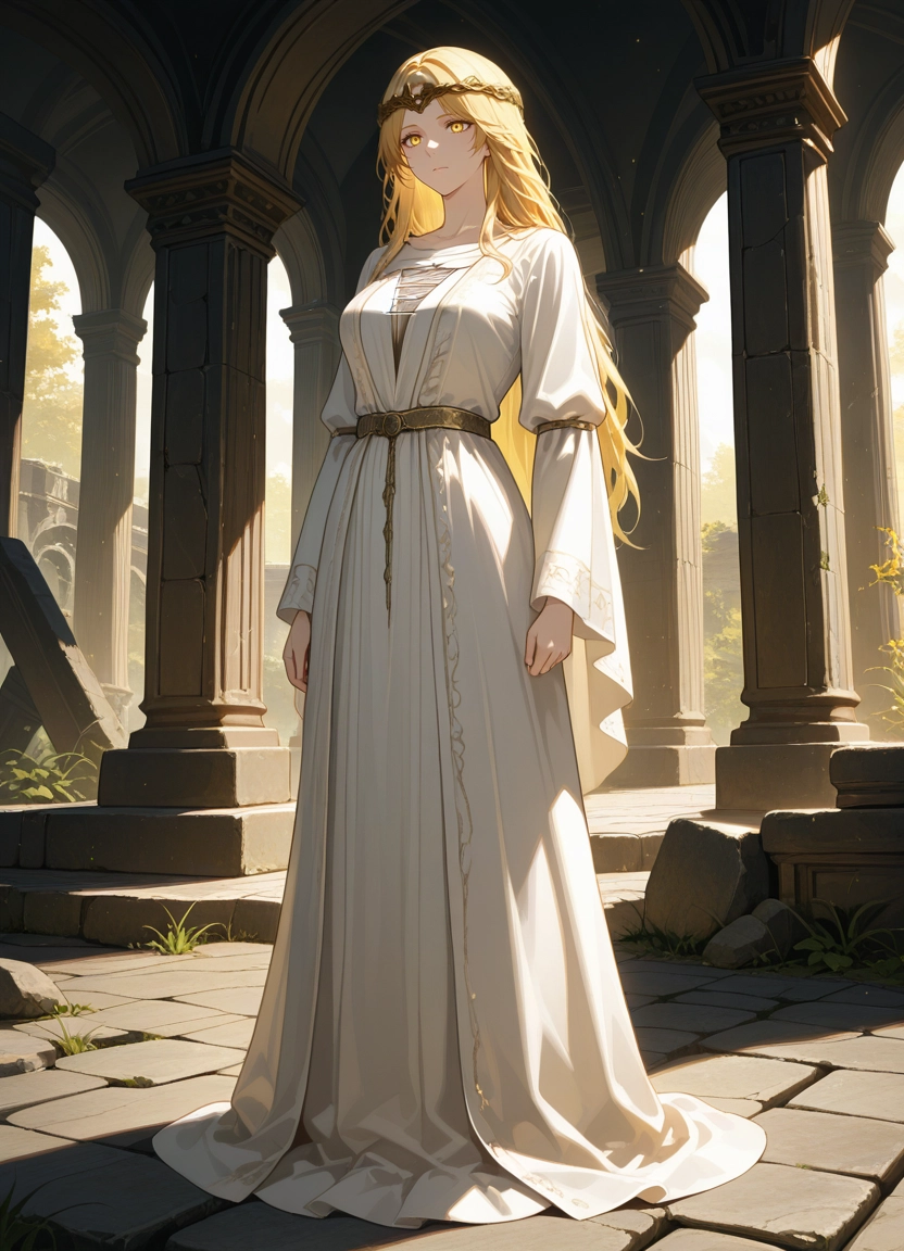 1girl, solo, blonde hair, long hair, dress, yellow eyes · Yamete.gg