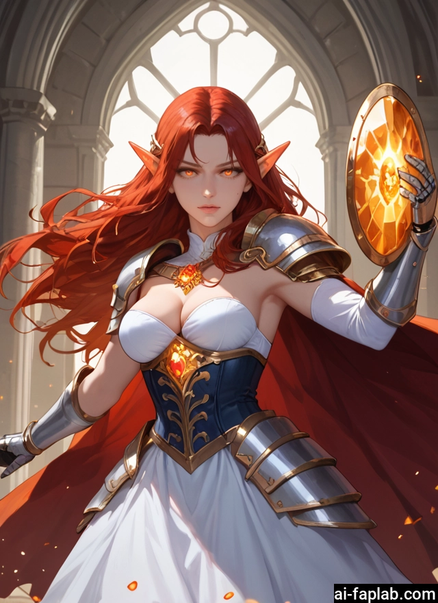 1girl, breasts, long hair, pointy ears, solo, armor · Yamete.gg