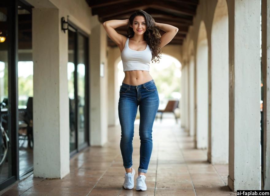 1girl, pants, solo, denim, jeans, breasts