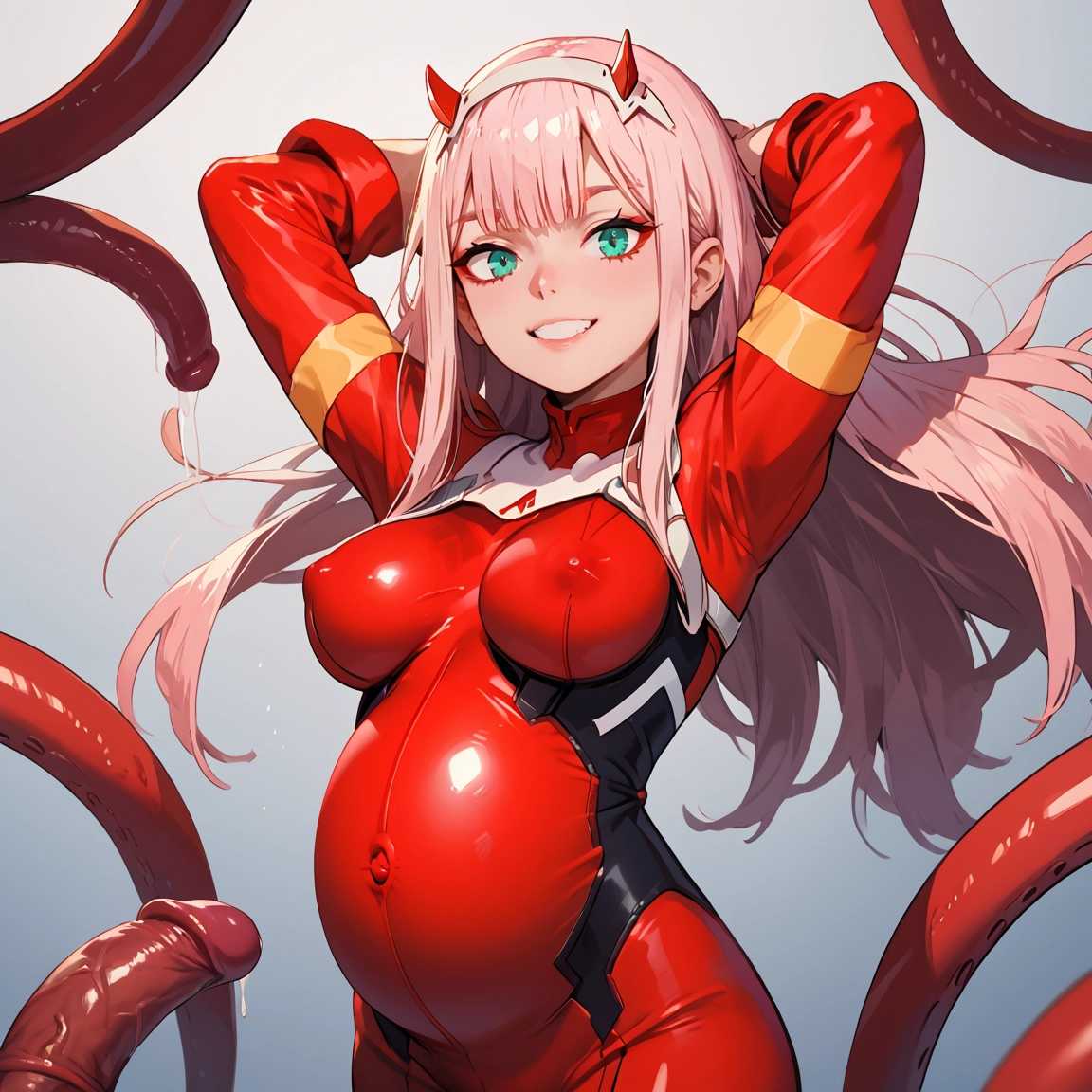 1girl, long hair, pink hair, tentacles, breasts, bodysuit · Yamete.gg