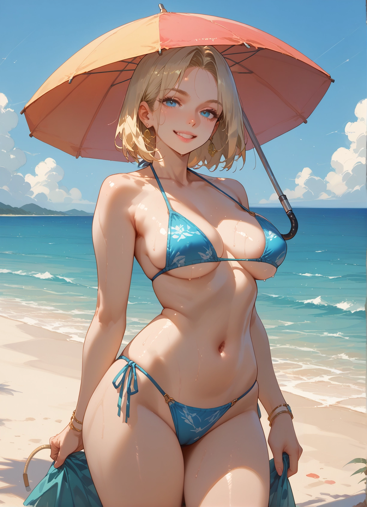 1girl, swimsuit, breasts, bikini, blonde hair, blue eyes · Yamete.gg