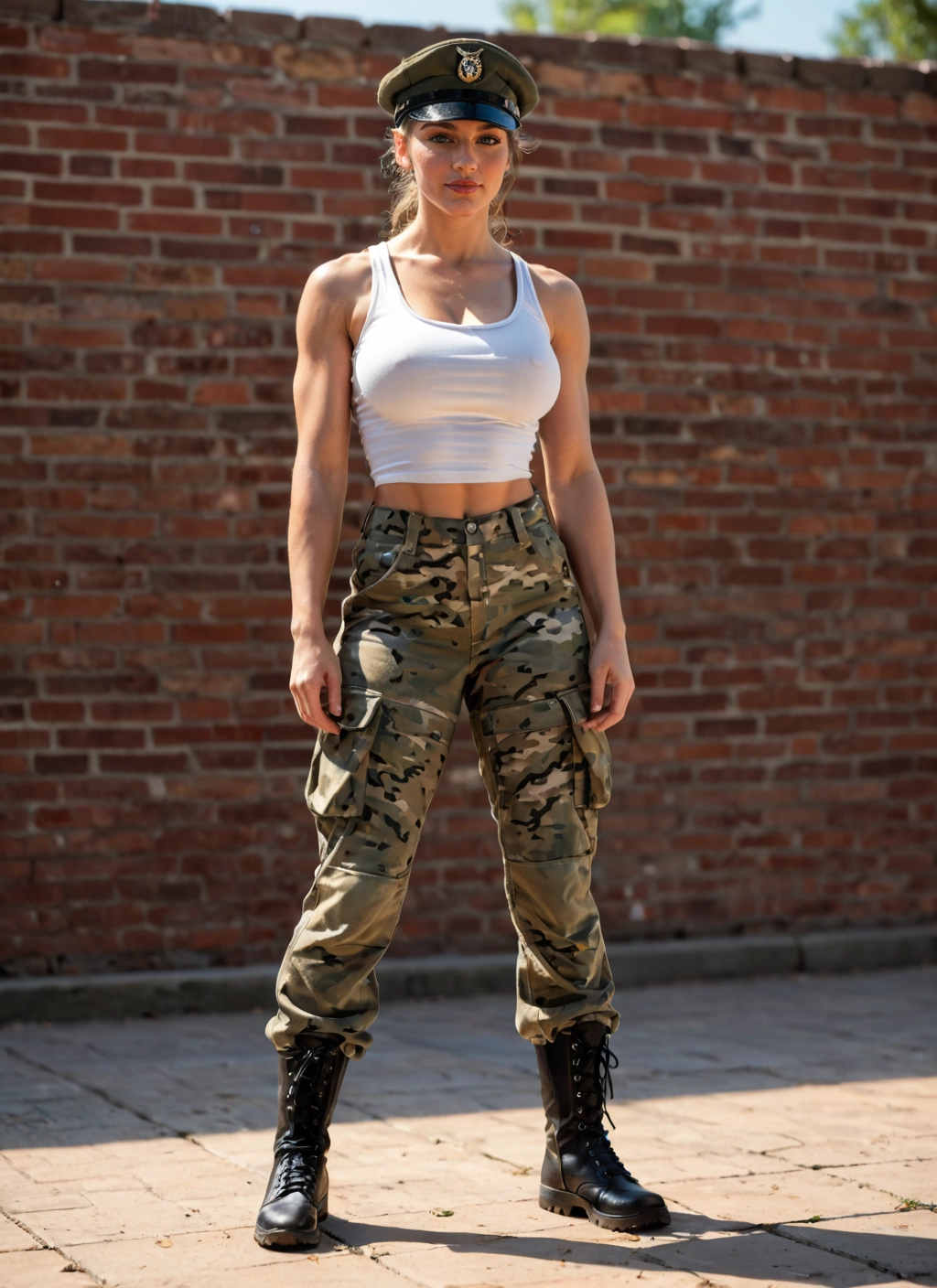 1girl, solo, boots, hat, tank top, breasts · Yamete.gg
