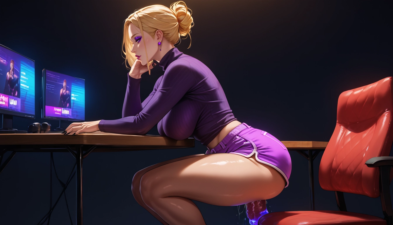 1girl, breasts, dildo, makeup, shorts, earrings · Yamete.gg