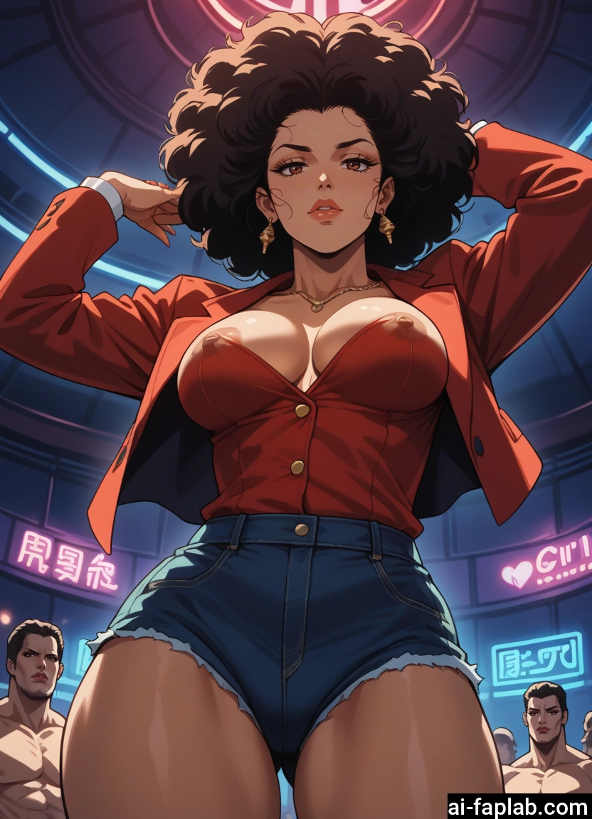 breasts, 1girl, shorts, jewelry, earrings, nipples · Yamete.gg