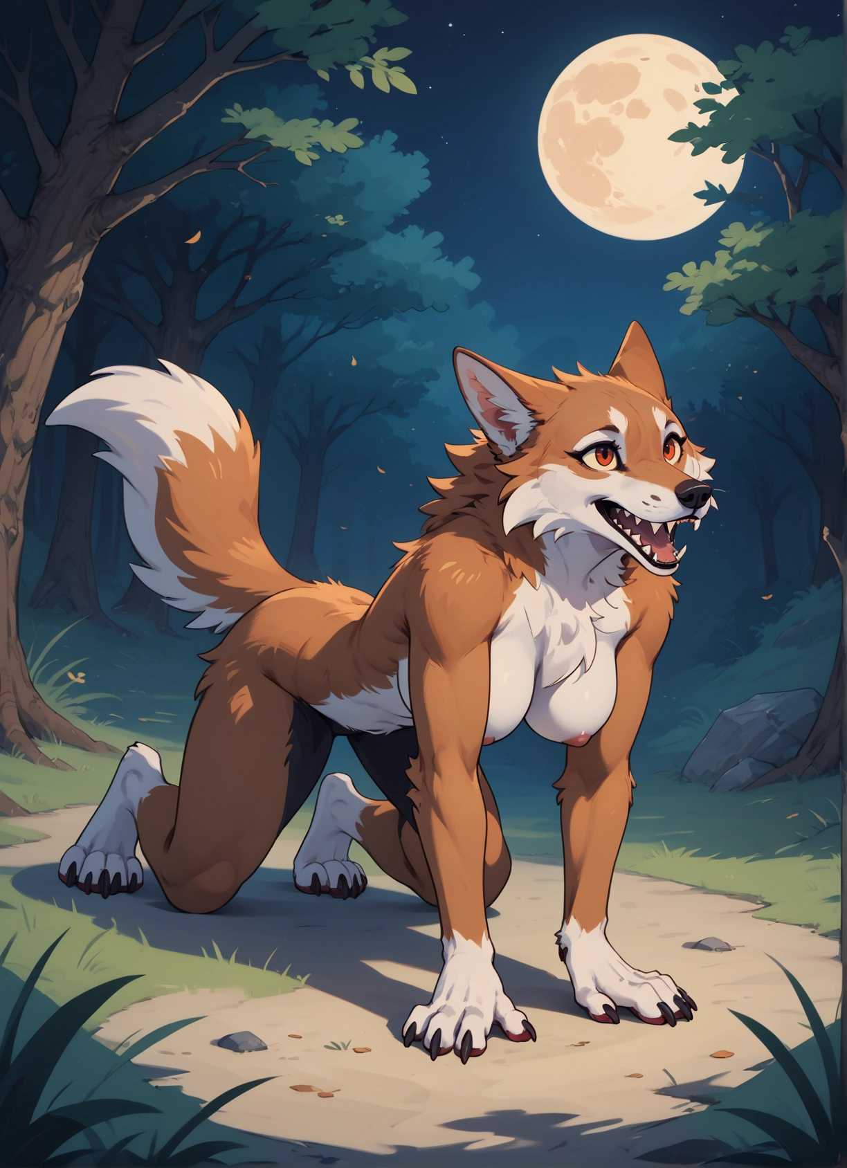 furry, 1girl, breasts, nipples, moon, tail · Yamete.gg
