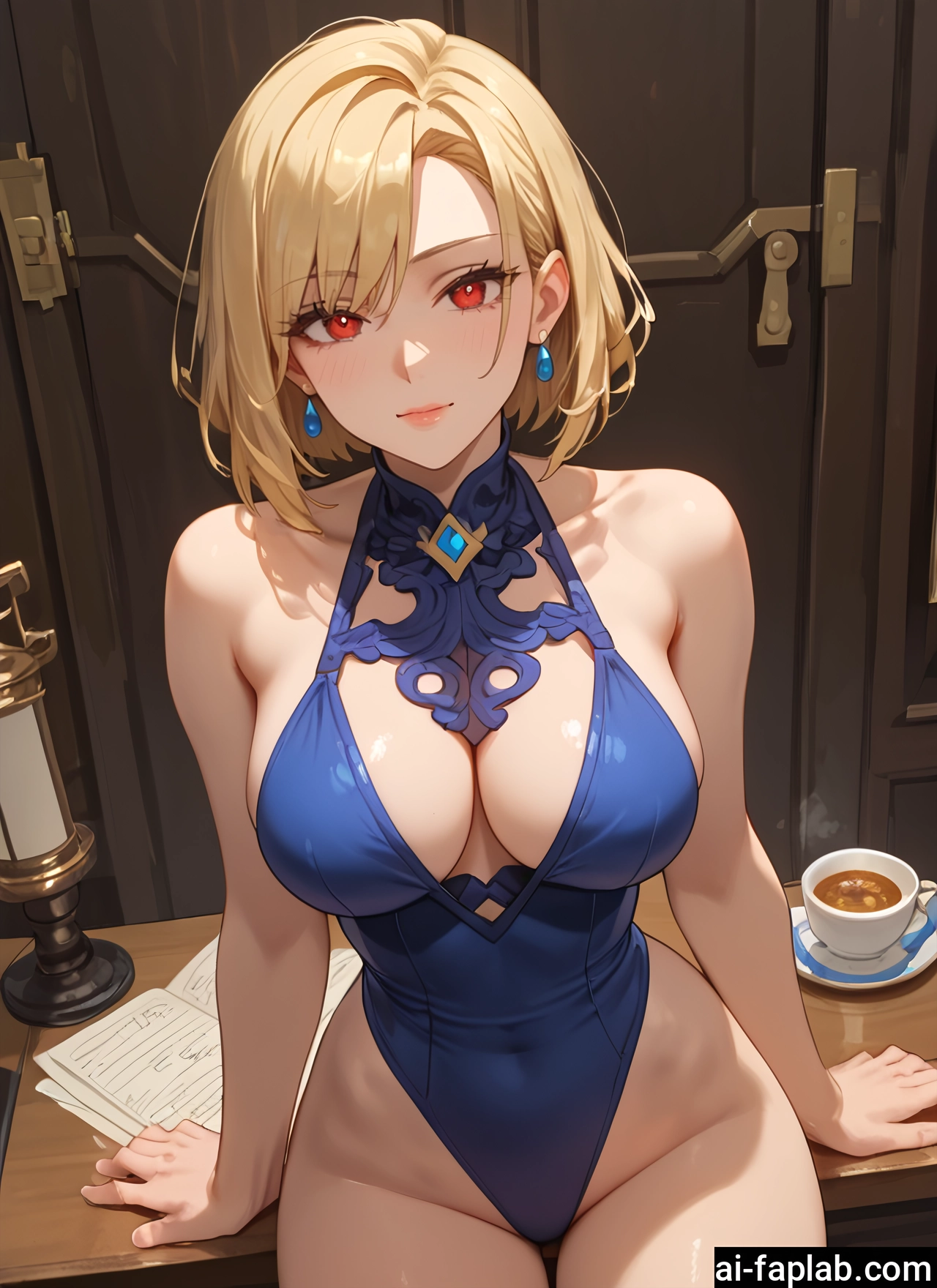 breasts, 1girl, jewelry, earrings, red eyes, solo