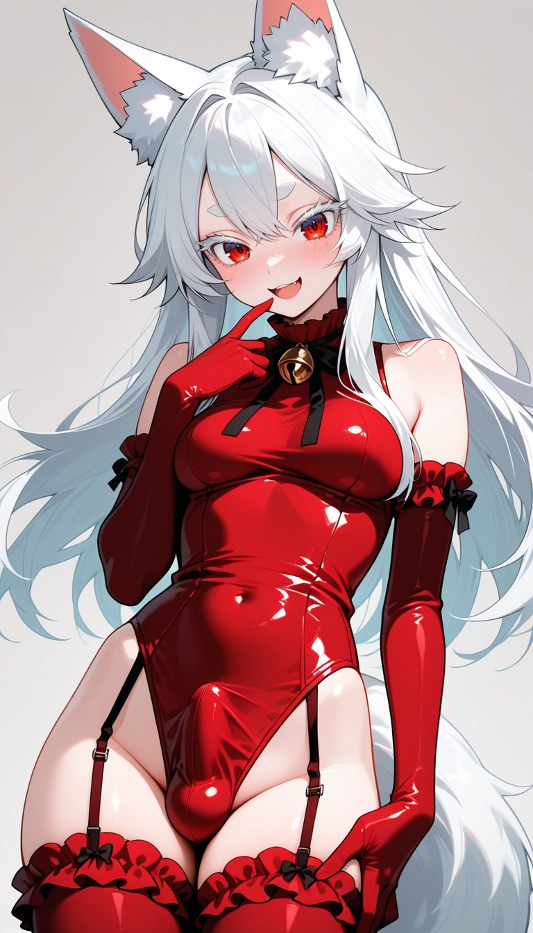 solo, gloves, animal ears, red gloves, thighhighs, red thighhighs