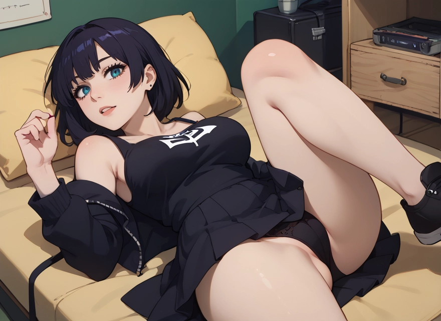 1girl, underwear, panties, skirt, breasts, black panties · Yamete.gg