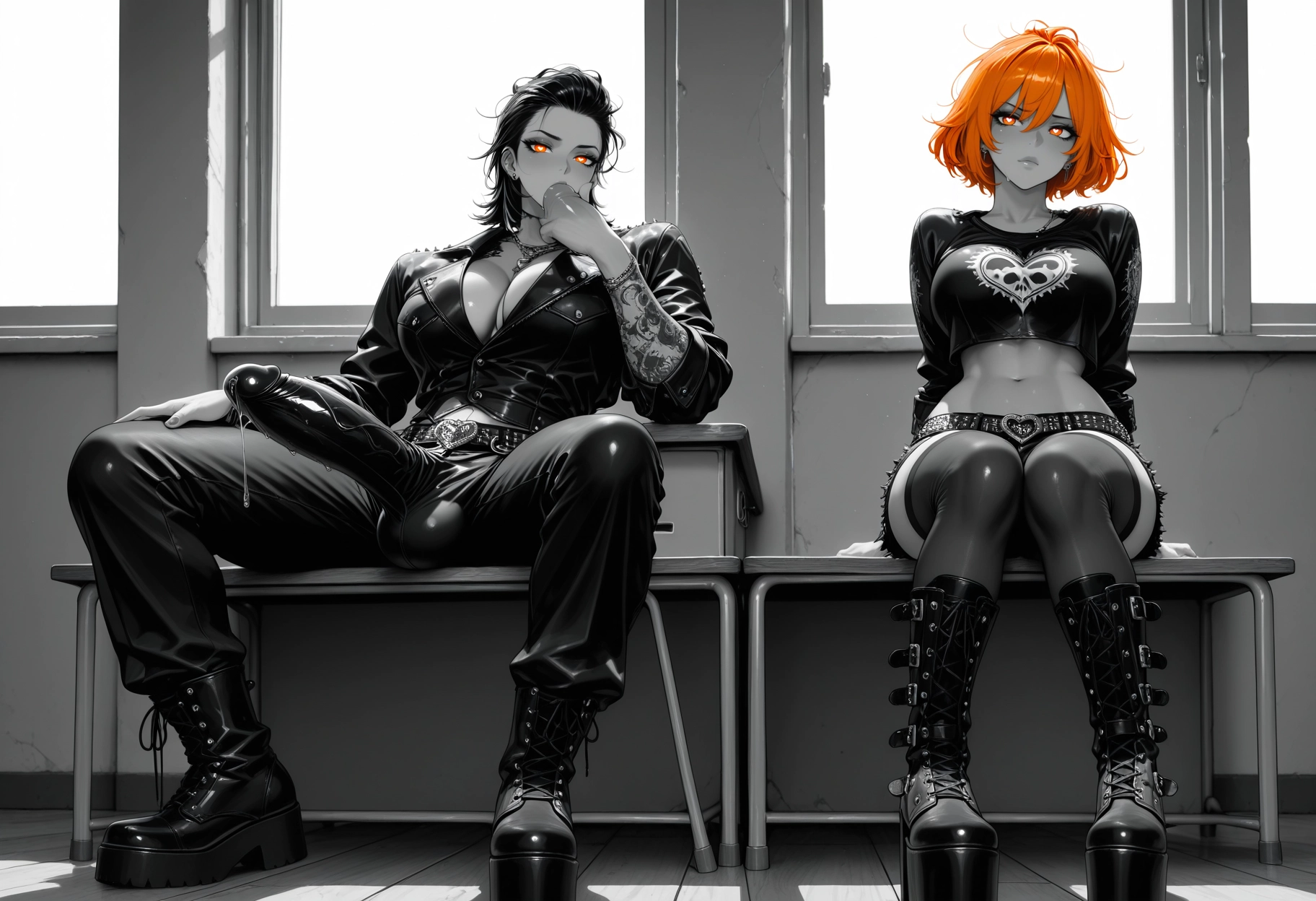 futanari, breasts, boots, multiple girls, 2girls, sitting · Yamete.gg