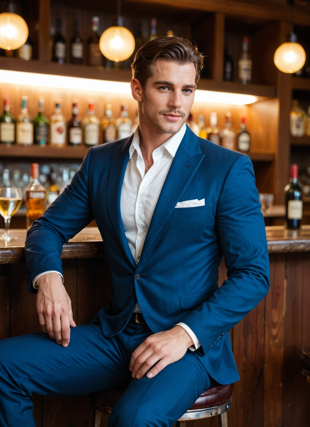bara, 1boy, male focus, solo, facial hair, formal · Yamete.gg