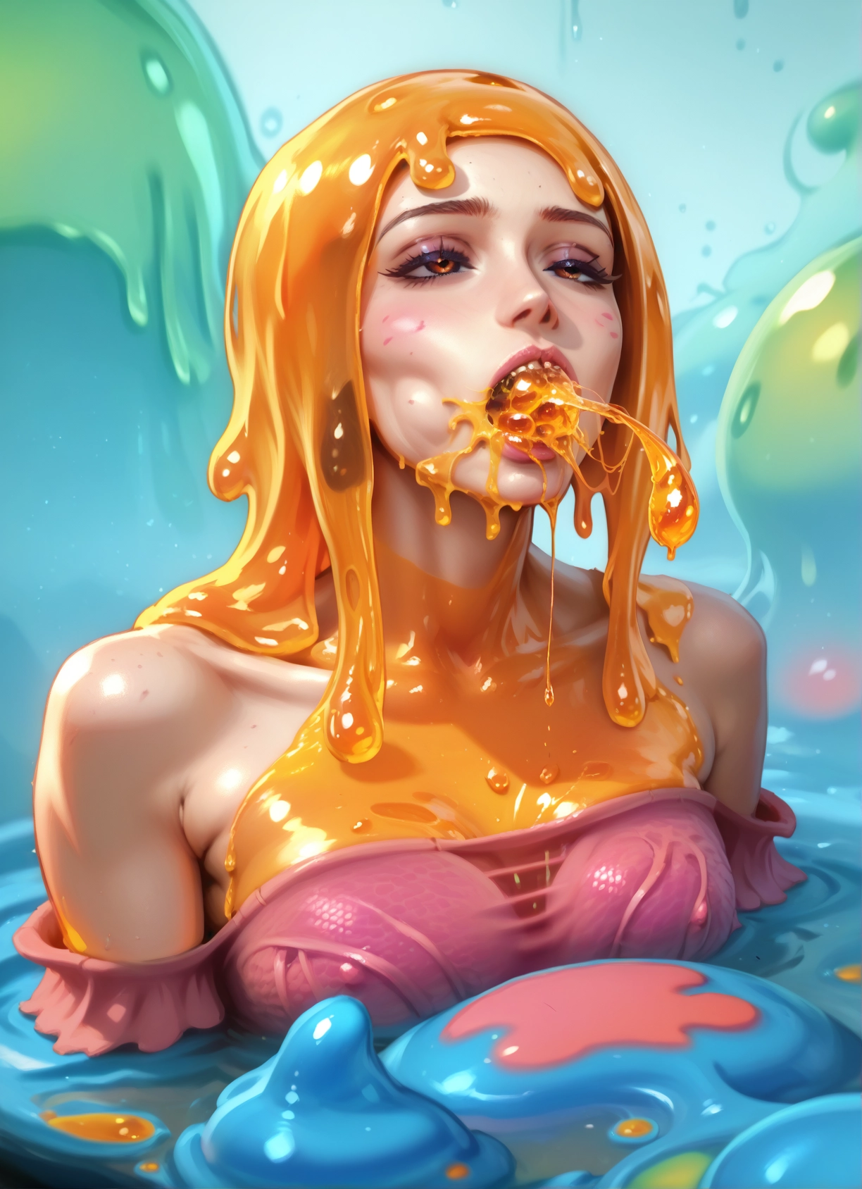 1girl, breasts, monster girl, slime girl, solo, slime (substance) · Yamete.gg