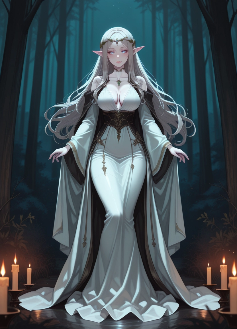 1girl, breasts, solo, forest, pointy ears, candle · Yamete.gg