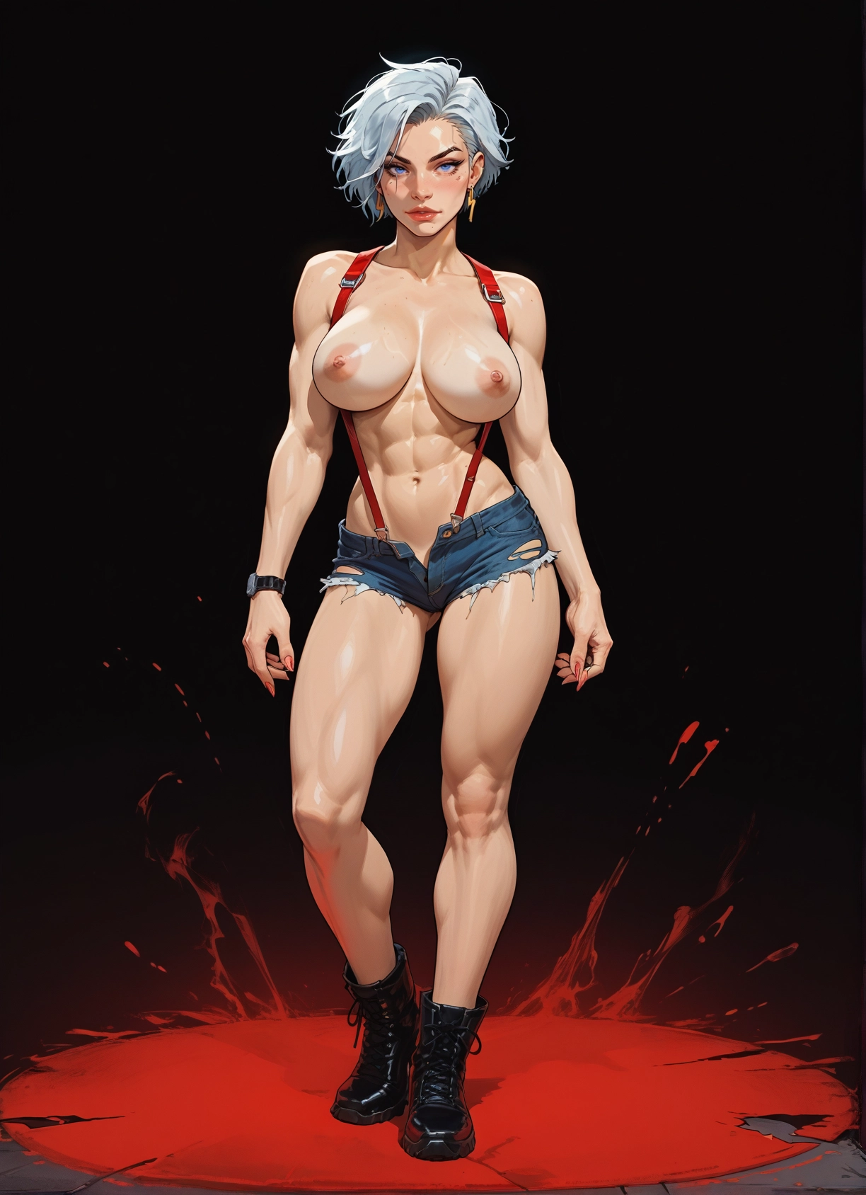 1girl, breasts, nipples, shorts, solo, abs · Yamete.gg