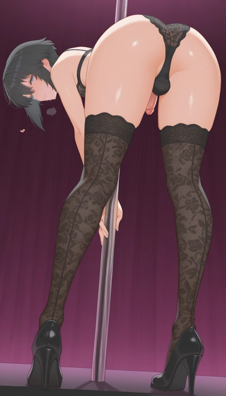 1boy, underwear, male focus, solo, panties, thighhighs