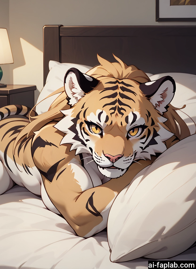 1girl, furry, tiger ears, solo, animal ears, lying · Yamete.gg