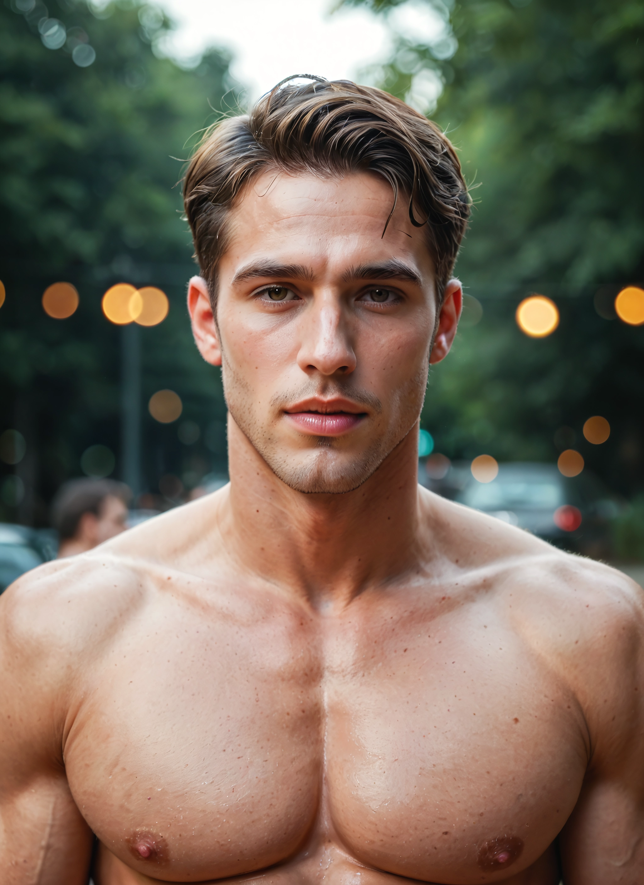 bara, male focus, facial hair, 1boy, nipples, looking at viewer · Yamete.gg
