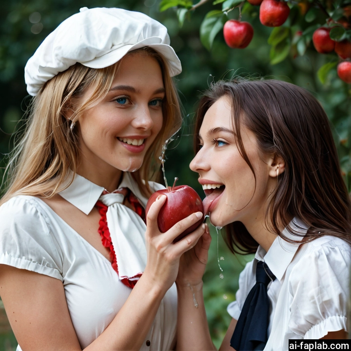 food, 2girls, multiple girls, fruit, apple, hat · Yamete.gg