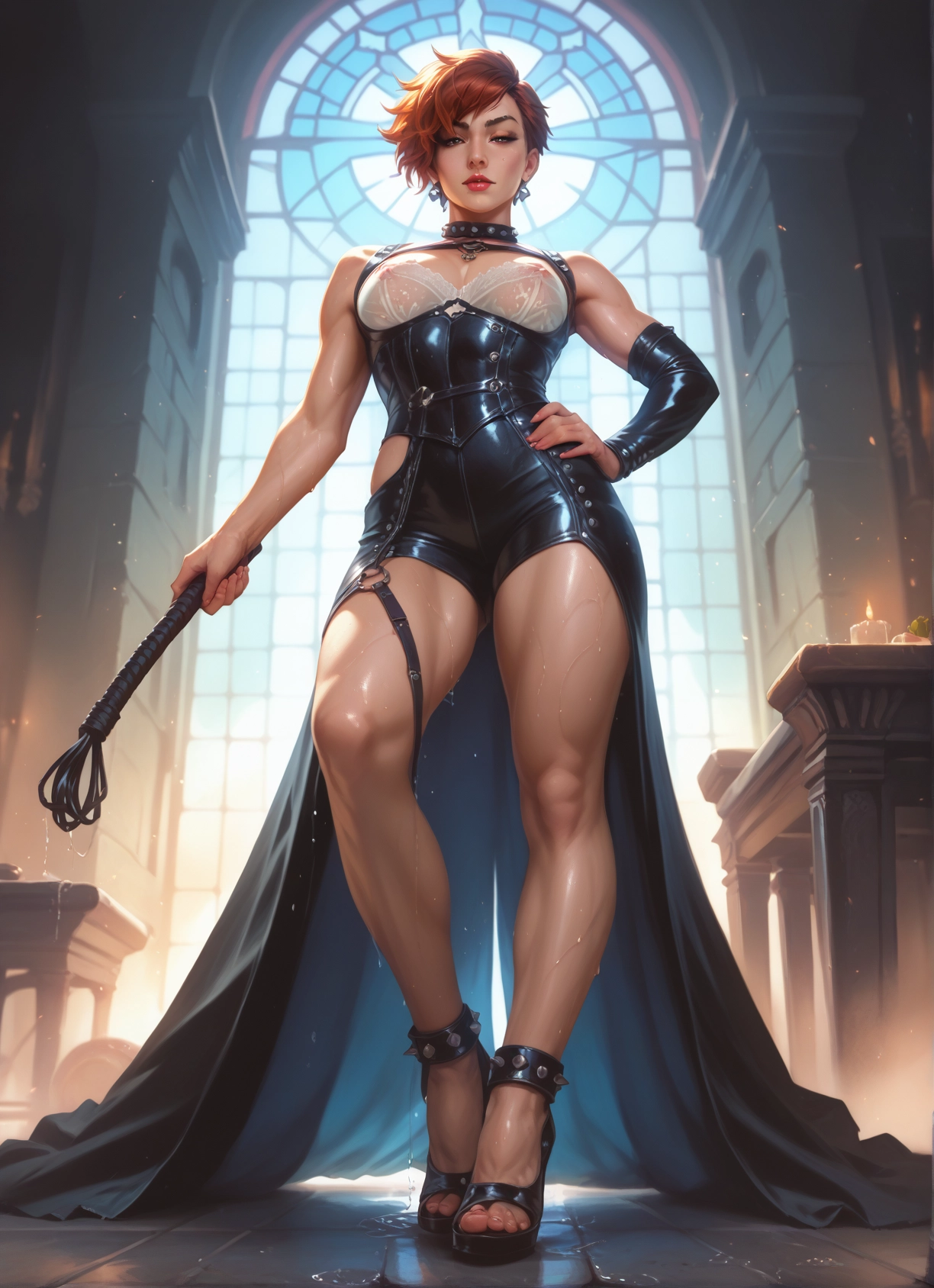 1girl, breasts, whip, solo, jewelry, hand on hip · Yamete.gg