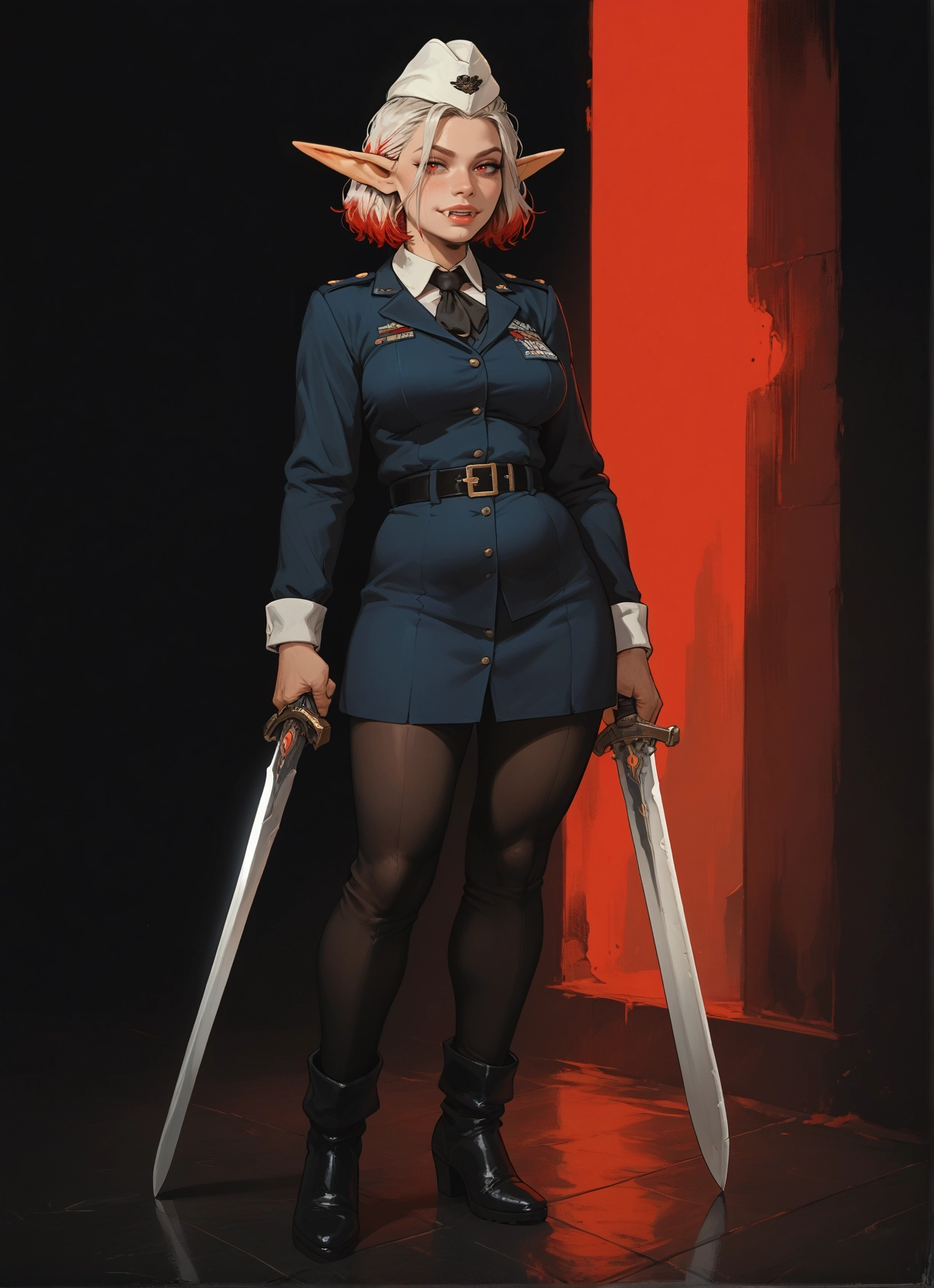 1girl, pointy ears, weapon, pantyhose, sword, solo · Yamete.gg