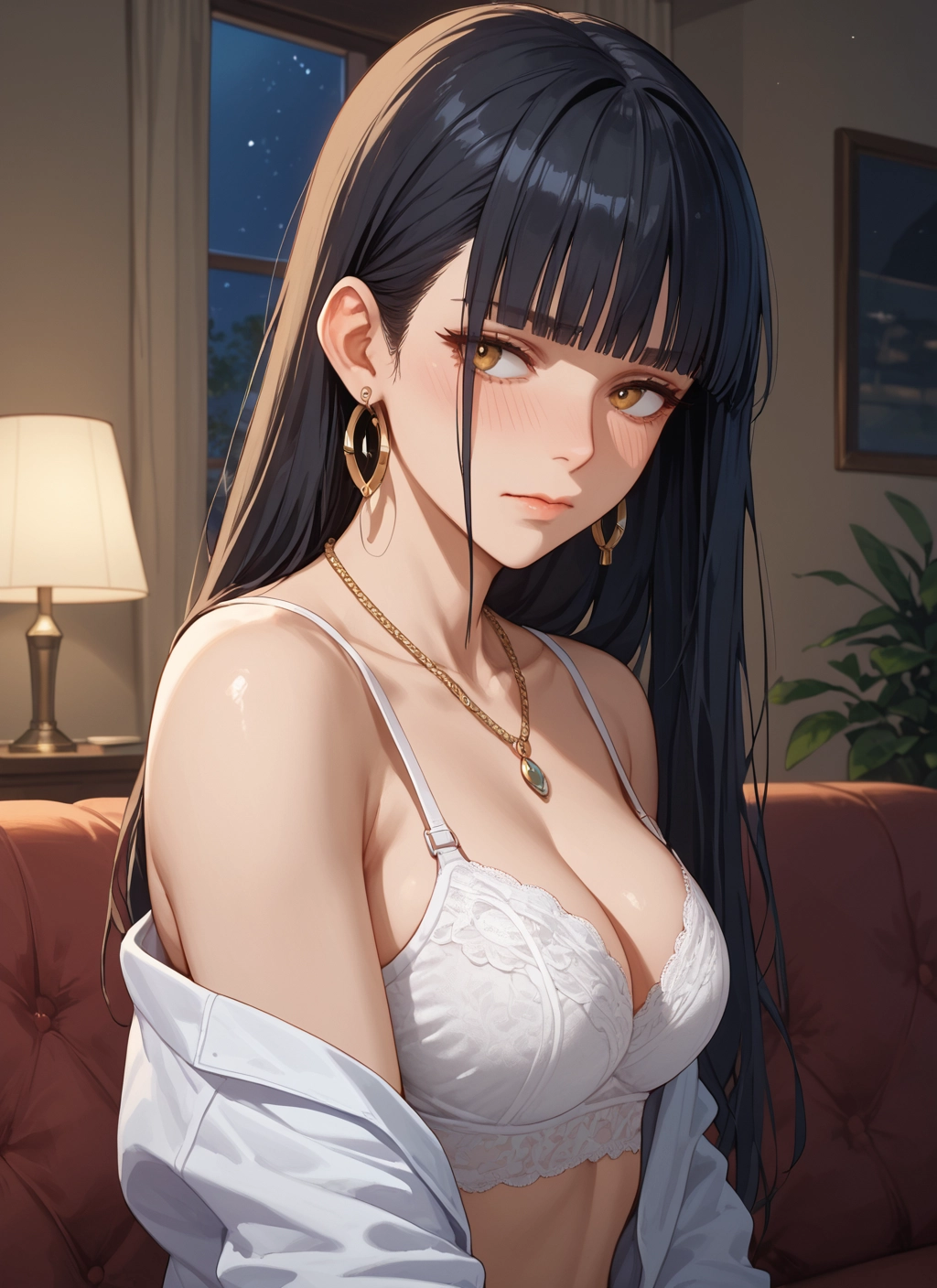 1girl, breasts, long hair, jewelry, underwear, earrings · Yamete.gg