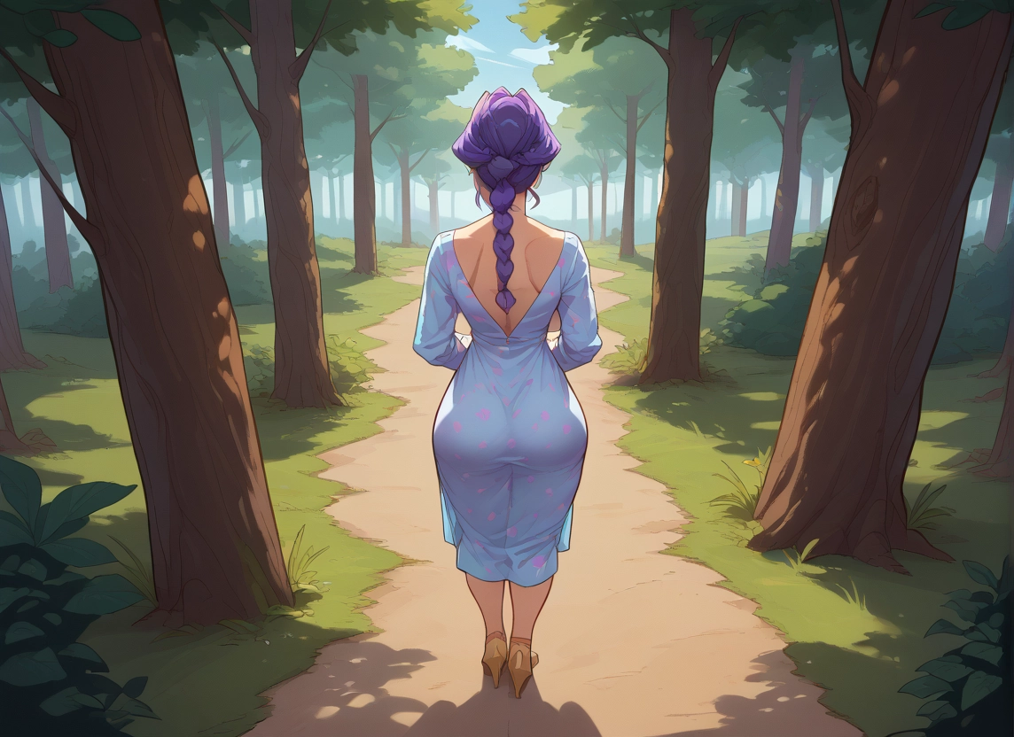 1girl, ass, solo, purple hair, braid, tree · Yamete.gg