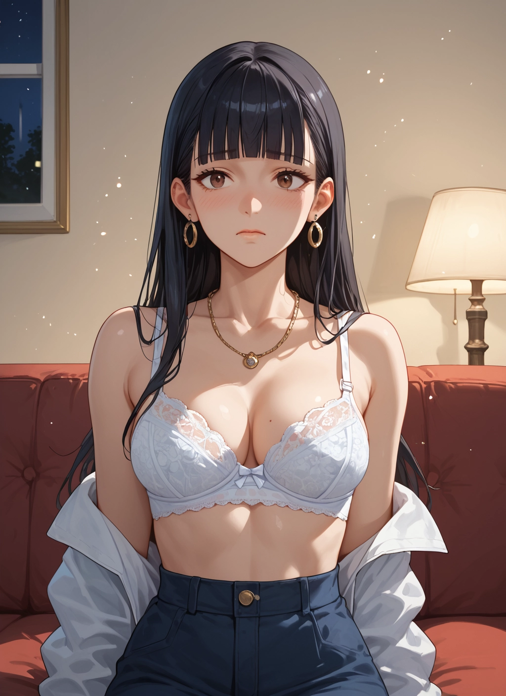 1girl, breasts, underwear, bra, jewelry, long hair · Yamete.gg