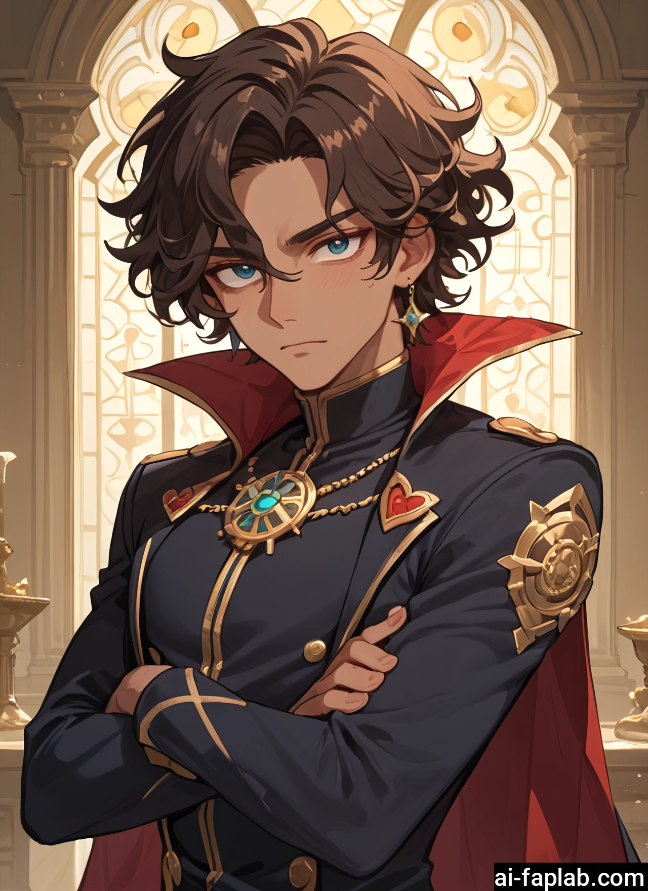 1boy, male focus, blue eyes, jewelry, solo, earrings