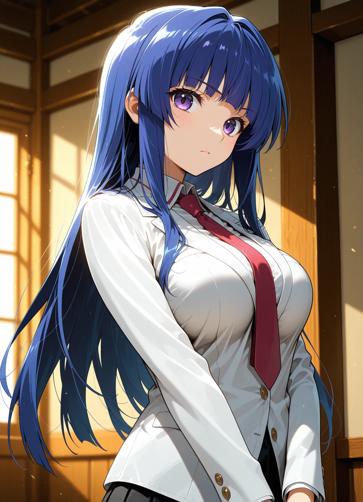 1girl, solo, long hair, breasts, purple eyes, necktie · Yamete.gg