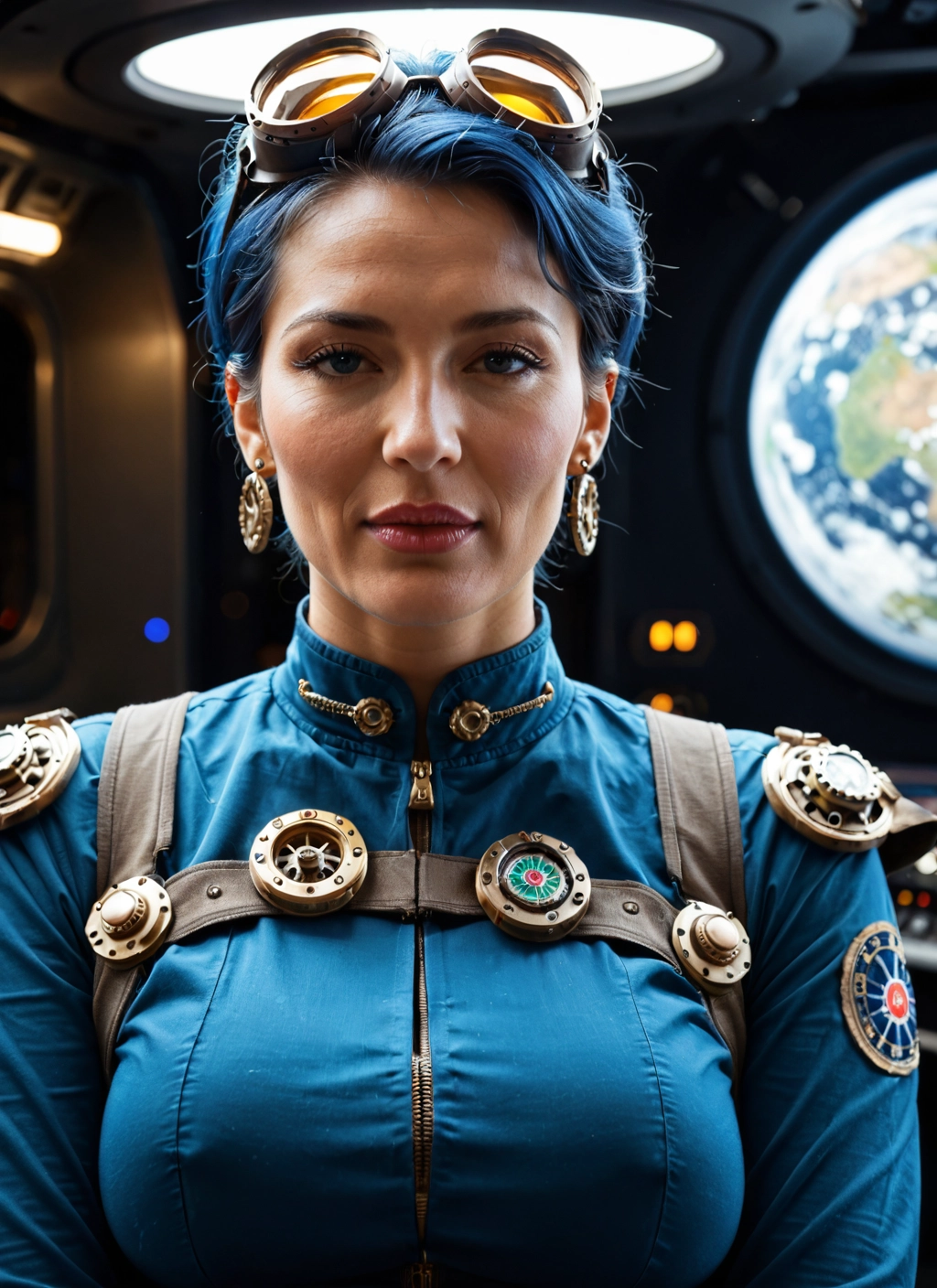 1girl, jewelry, solo, goggles, earrings, breasts · Yamete.gg