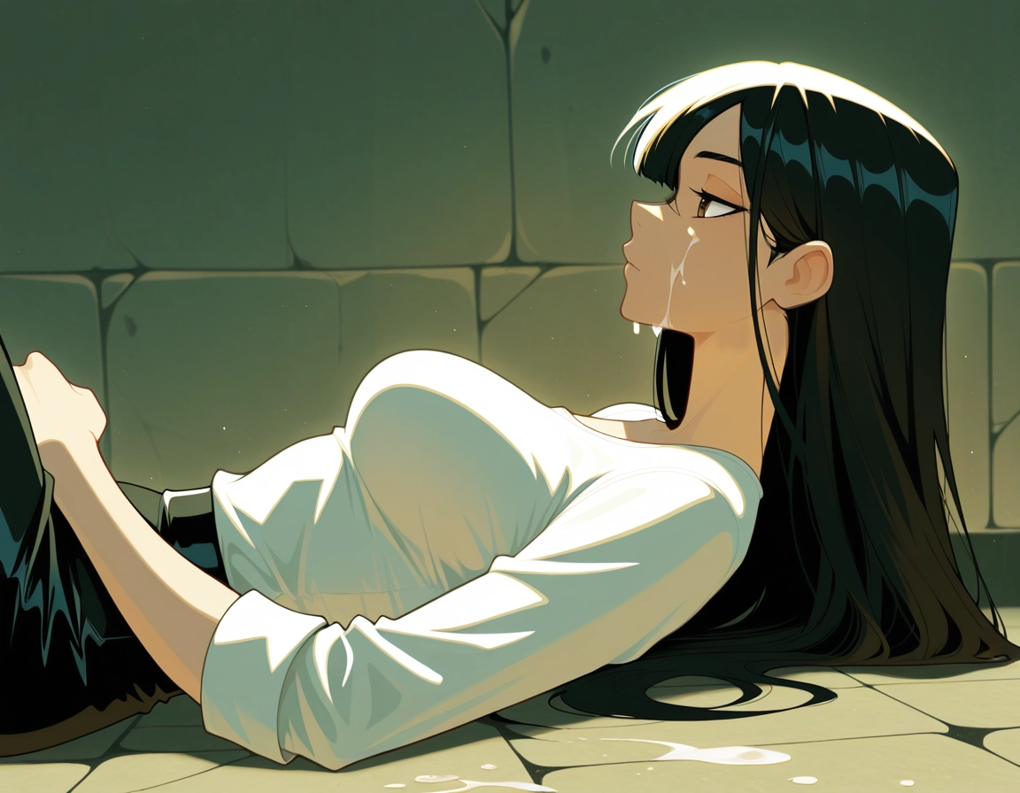 1girl, solo, long hair, breasts, black hair, lying · Yamete.gg