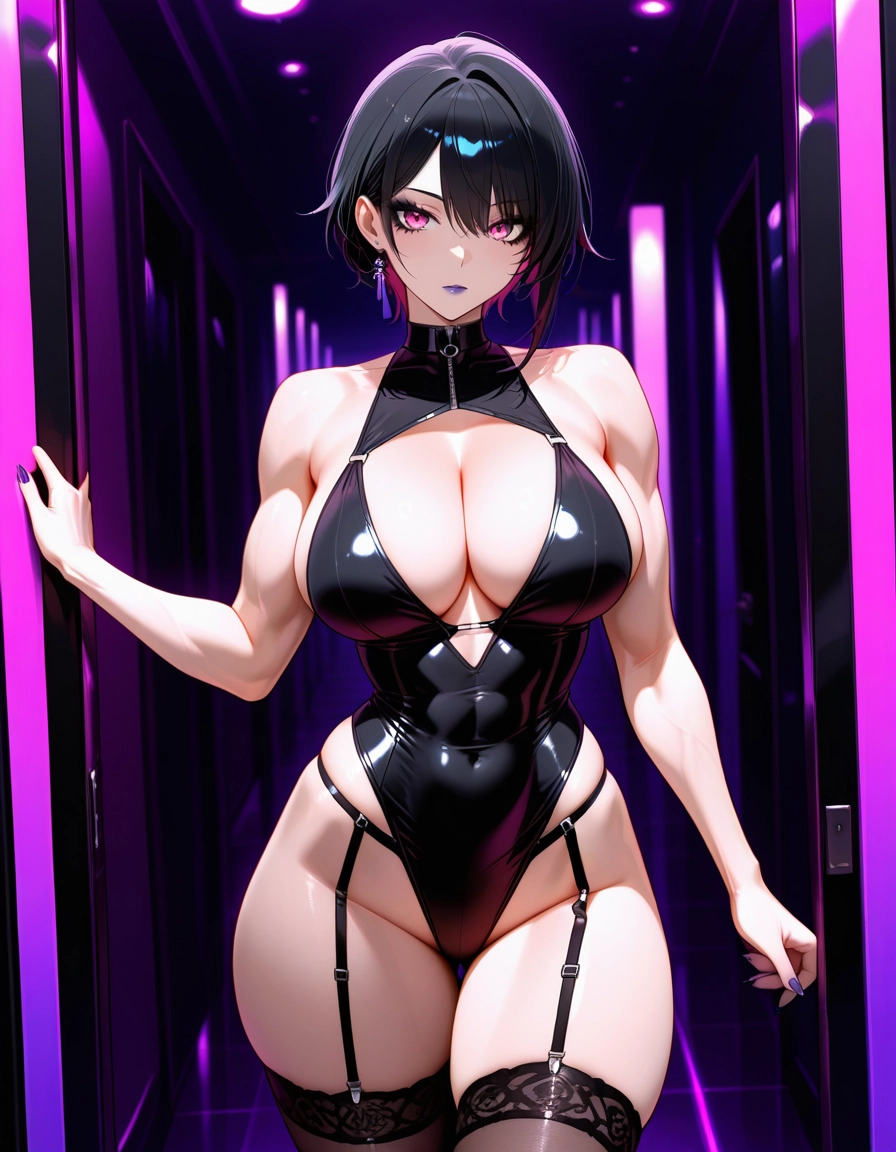 1girl, breasts, solo, black hair, large breasts, thighhighs · Yamete.gg