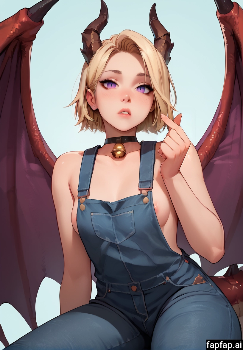 1girl, horns, solo, breasts, wings, blonde hair · Yamete.gg