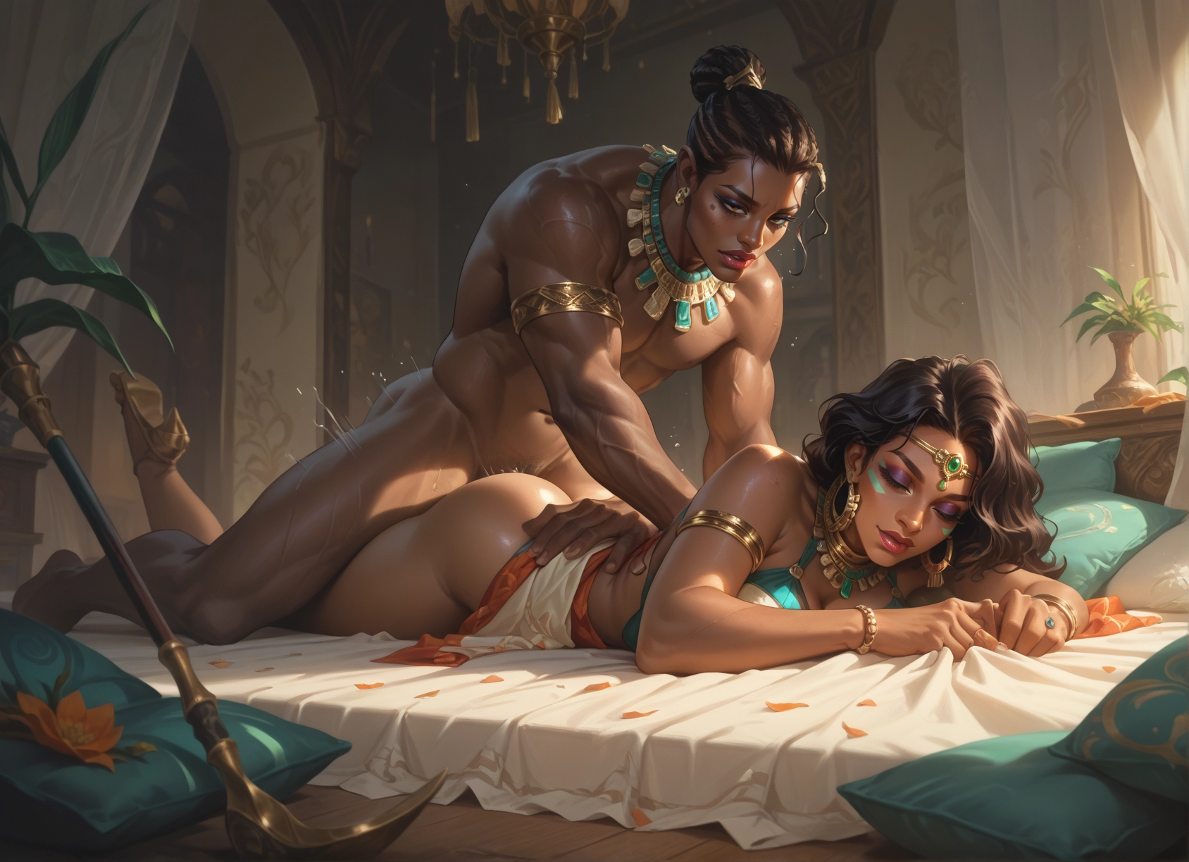 1girl, 1boy, sex, hetero, dark skin, jewelry · Yamete.gg