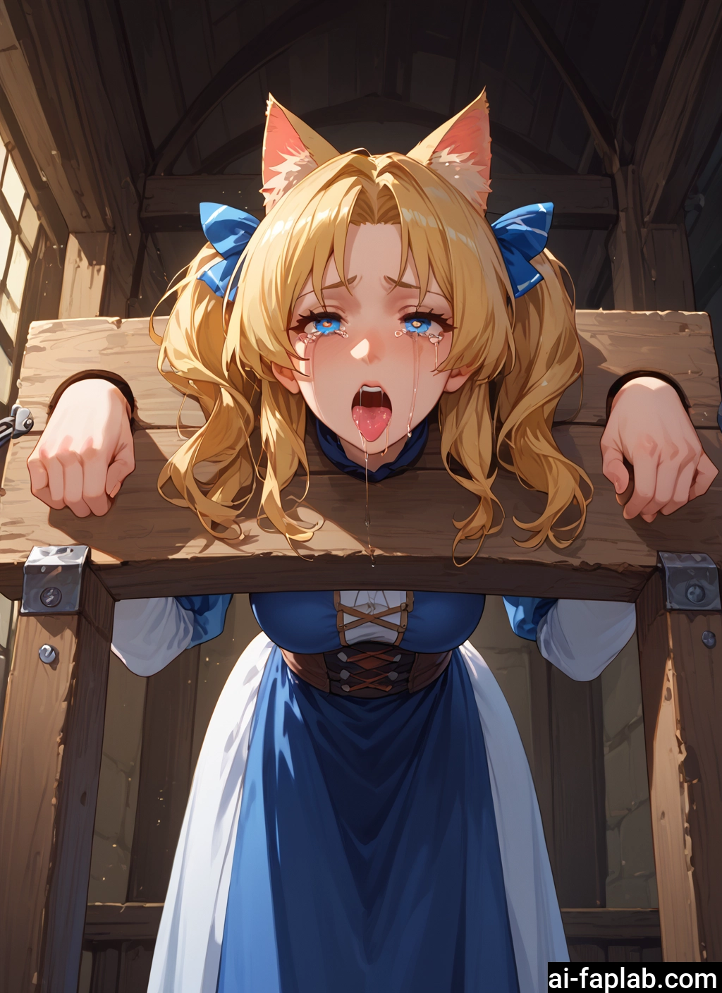 1girl, animal ears, blonde hair, blue eyes, solo, open mouth · Yamete.gg