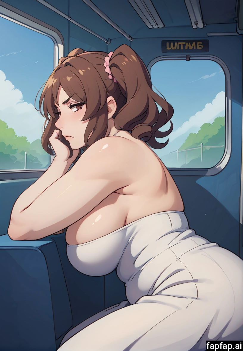 1girl, breasts, dress, white dress, brown hair, solo · Yamete.gg