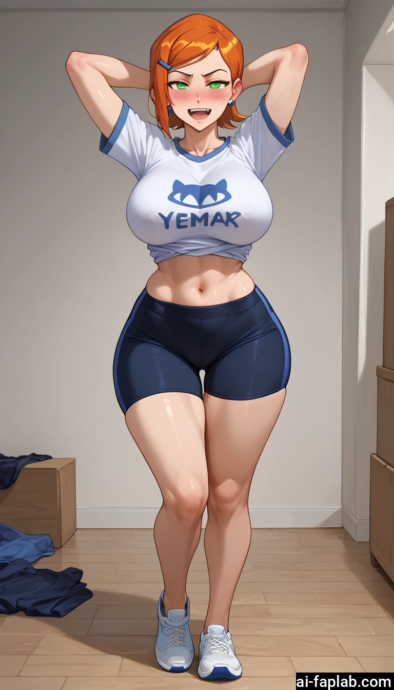 1girl, breasts, green eyes, navel, open mouth, hair ornament · Yamete.gg