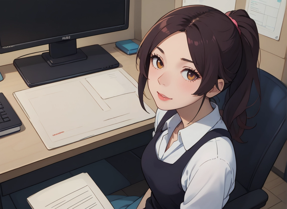 1girl, solo, looking at viewer, ponytail, brown hair, brown eyes · Yamete.gg