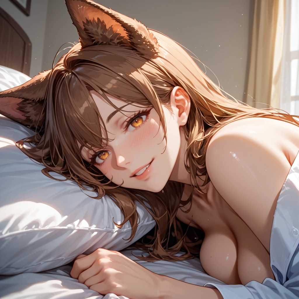 1girl, solo, animal ears, breasts, looking at viewer, brown hair · Yamete.gg