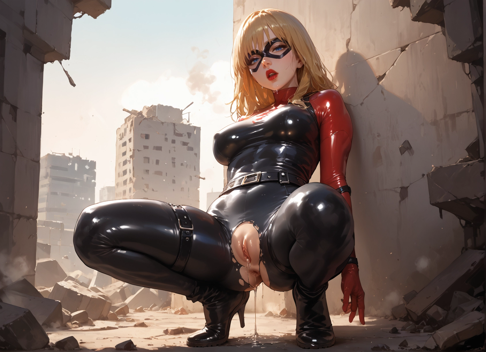 1girl, solo, pussy, blonde hair, bodysuit, blue eyes · Yamete.gg