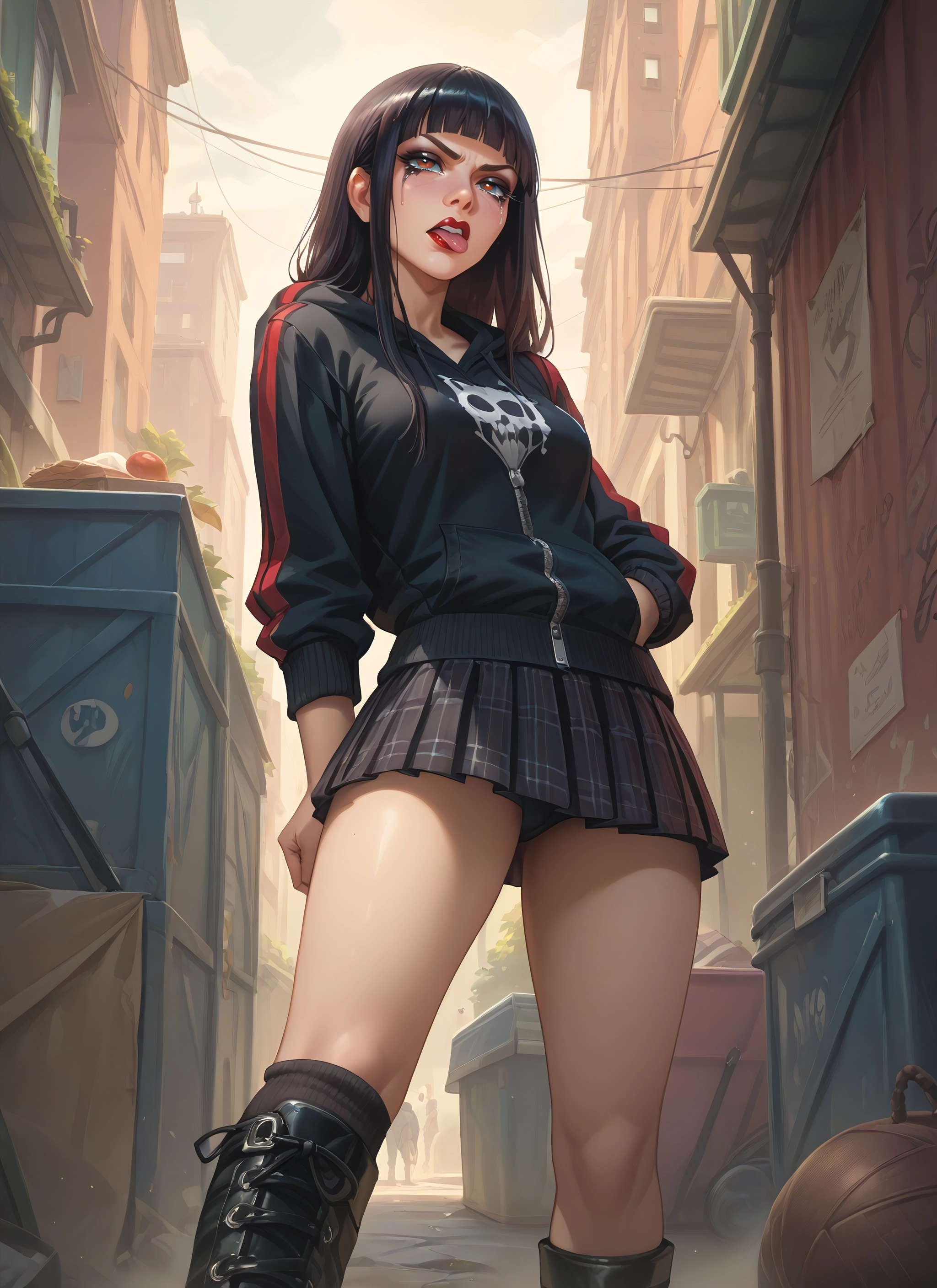 skirt, 1girl, black hair, boots, basketball, panties · Yamete.gg