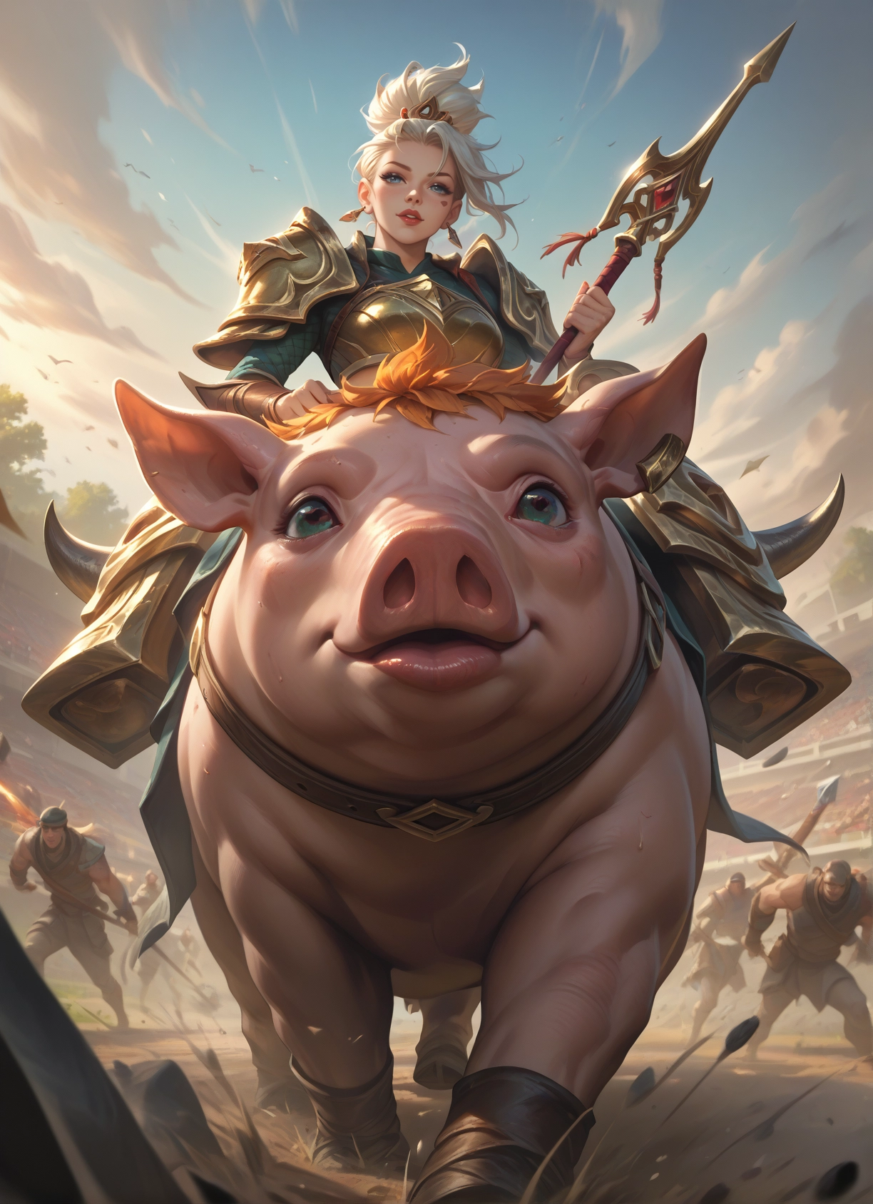 weapon, 1girl, armor, polearm, spear, riding · Yamete.gg