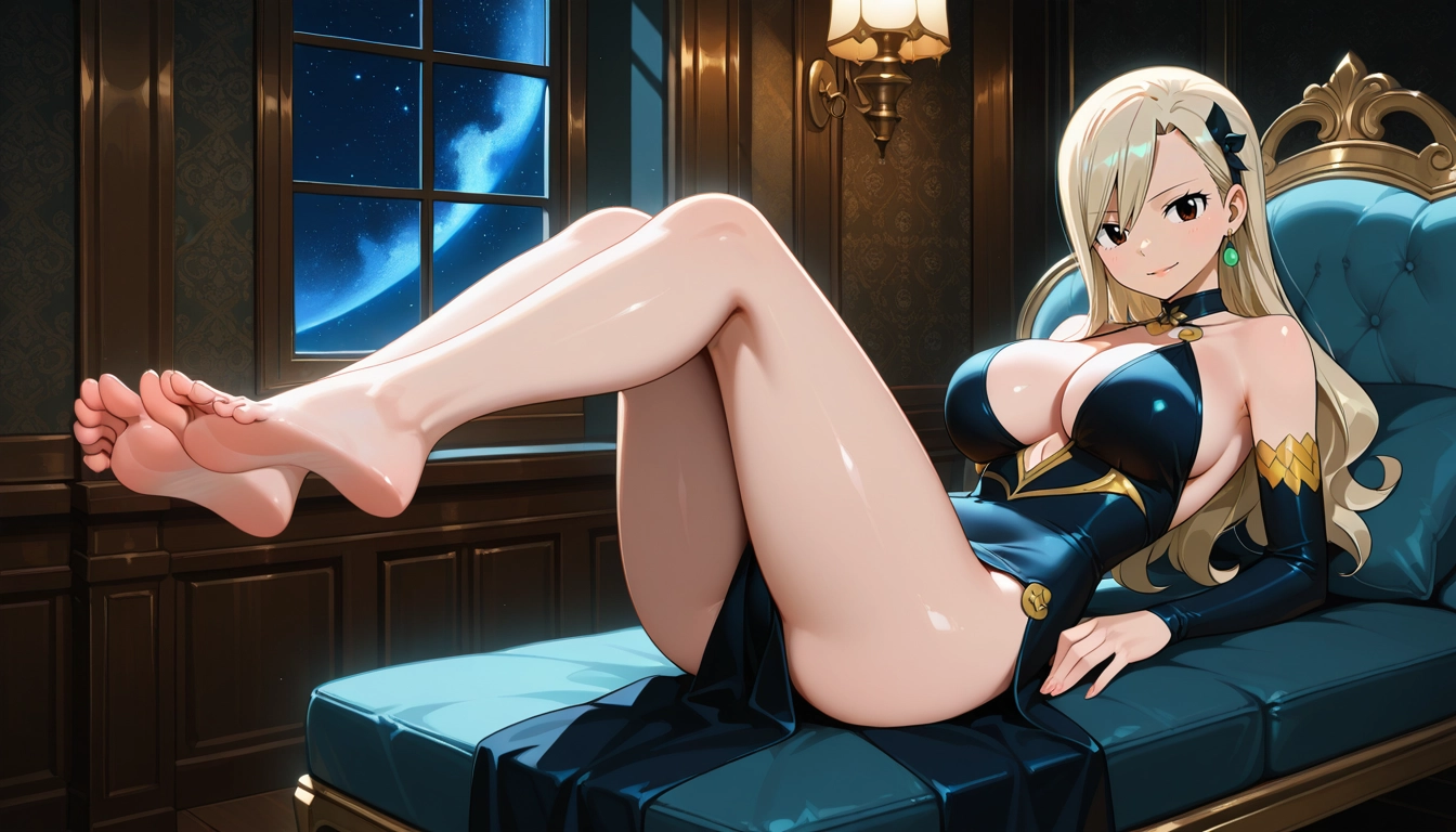 1girl, breasts, barefoot, feet, large breasts, dress · Yamete.gg