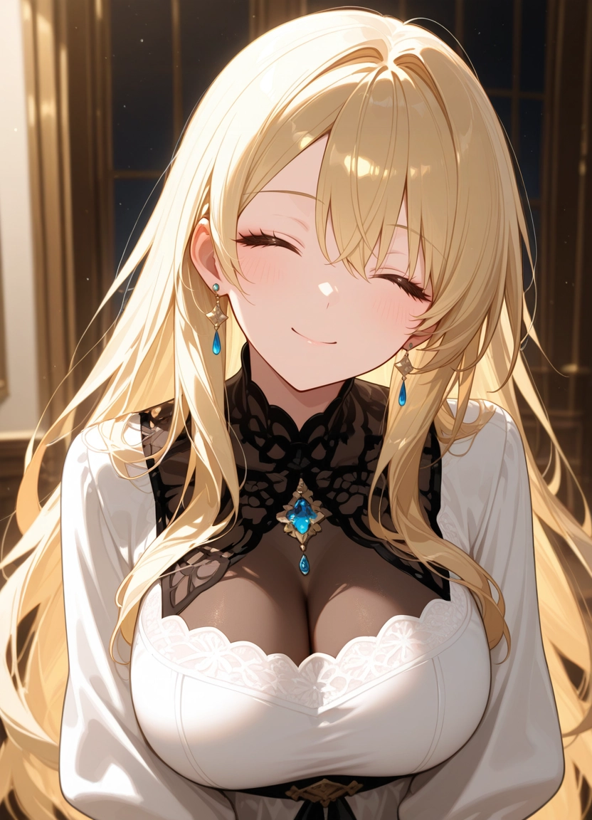 1girl, jewelry, breasts, solo, smile, blonde hair · Yamete.gg